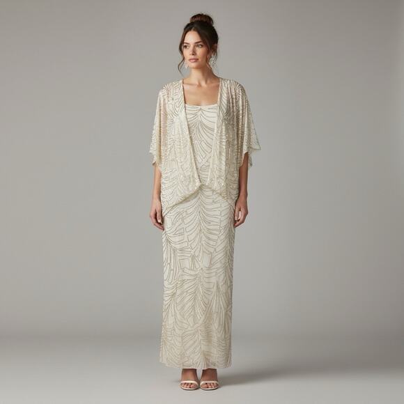 Pave New York Beverly Hills Silk Beaded Formal Gown Sz 6 Ivory Vintage Hong Kong - Picture 9 of 9